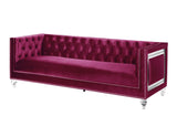 Heibero Contemporary Sofa with 2 Pillows Burgundy Velvet(#) LV01400-ACME