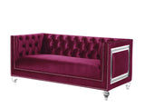 Heibero Contemporary Loveseat with 2 Pillows Burgundy Velvet(#) LV01401-ACME