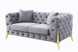 Jelanea Contemporary Loveseat with 2 Pillows Gray Velvet(#) LV01407-ACME