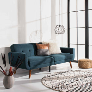 Bushwick Foldable Futon Bed - Stylish Retro Design with Wood Legs, Tufted Upholstery & Comfort Foam