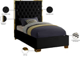 Lana Velvet / Engineered Wood / Foam Contemporary Black Velvet Twin Bed - 44" W x 81.5" D x 58.5" H