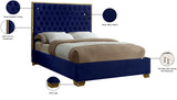 Lana Velvet / Engineered Wood / Foam Contemporary Navy Velvet Queen Bed - 65" W x 86" D x 58.5" H