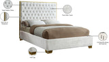 Lana Velvet / Engineered Wood / Foam Contemporary White Velvet Queen Bed - 65" W x 86" D x 58.5" H