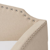 Baxton Studio Lanny Modern and Contemporary Beige Linen Fabric Nail Heads Trimmed Arched Back Sofa Twin Daybed with Roll-Out Trundle Guest Bed
