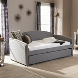 Baxton Studio Lanny Modern and Contemporary Grey Fabric Nail Heads Trimmed Arched Back Sofa Twin Daybed with Roll-Out Trundle Guest Bed
