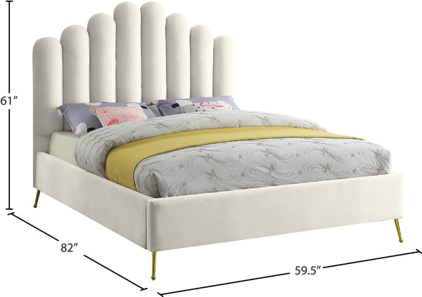 Lily Velvet / Engineered Wood / Steel Contemporary Cream Velvet Full Bed - 59.5" W x 82" D x 62" H