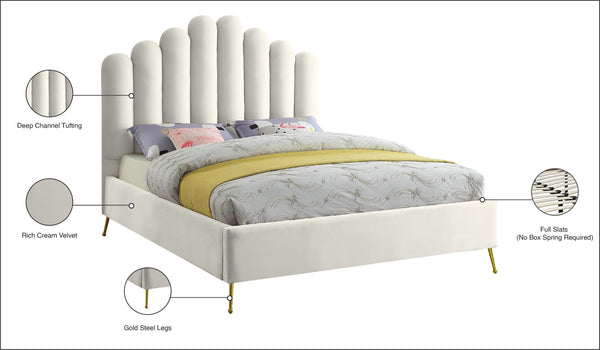 Lily Velvet / Engineered Wood / Steel Contemporary Cream Velvet Full Bed - 59.5" W x 82" D x 62" H