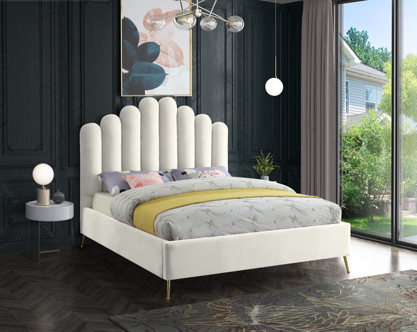 Lily Velvet / Engineered Wood / Steel Contemporary Cream Velvet Full Bed - 59.5" W x 82" D x 62" H