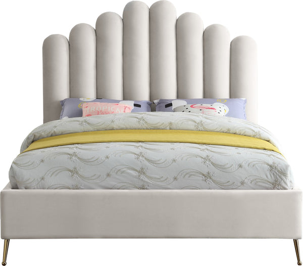 Lily Velvet / Engineered Wood / Steel Contemporary Cream Velvet King Bed - 81" W x 87.5" D x 62" H