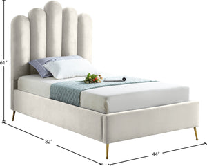 Lily Velvet / Engineered Wood / Steel Contemporary Cream Velvet Twin Bed - 44" W x 82" D x 62" H