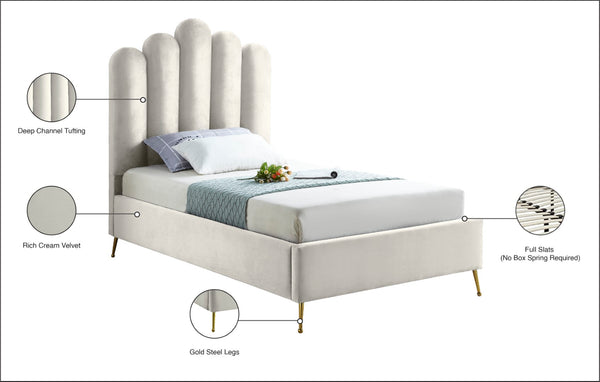 Lily Velvet / Engineered Wood / Steel Contemporary Cream Velvet Twin Bed - 44" W x 82" D x 62" H