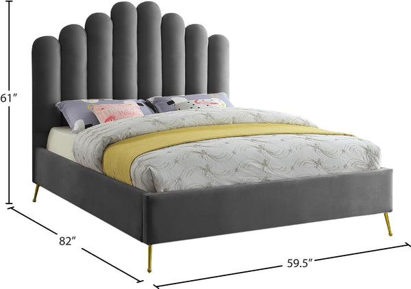 Lily Velvet / Engineered Wood / Steel Contemporary Grey Velvet Full Bed - 59.5" W x 82" D x 62" H