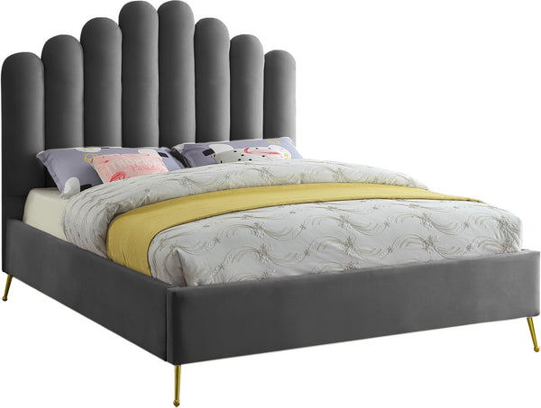 Lily Velvet / Engineered Wood / Steel Contemporary Grey Velvet Full Bed - 59.5" W x 82" D x 62" H