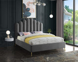 Lily Velvet / Engineered Wood / Steel Contemporary Grey Velvet Full Bed - 59.5" W x 82" D x 62" H