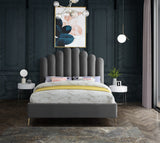 Lily Velvet / Engineered Wood / Steel Contemporary Grey Velvet Full Bed - 59.5" W x 82" D x 62" H