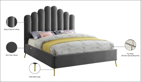 Lily Velvet / Engineered Wood / Steel Contemporary Grey Velvet King Bed - 81" W x 87.5" D x 62" H