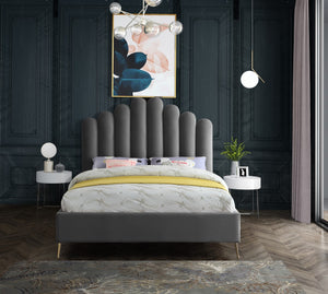 Lily Velvet / Engineered Wood / Steel Contemporary Grey Velvet King Bed - 81" W x 87.5" D x 62" H