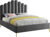 Lily Velvet / Engineered Wood / Steel Contemporary Grey Velvet Queen Bed - 65" W x 87.5" D x 59.5" H