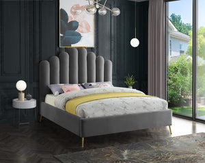 Lily Velvet / Engineered Wood / Steel Contemporary Grey Velvet Queen Bed - 65" W x 87.5" D x 59.5" H