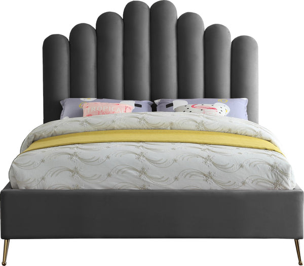 Lily Velvet / Engineered Wood / Steel Contemporary Grey Velvet Queen Bed - 65" W x 87.5" D x 59.5" H