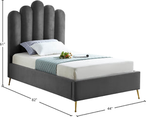 Lily Velvet / Engineered Wood / Steel Contemporary Grey Velvet Twin Bed - 44" W x 82" D x 62" H