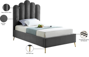 Lily Velvet / Engineered Wood / Steel Contemporary Grey Velvet Twin Bed - 44" W x 82" D x 62" H