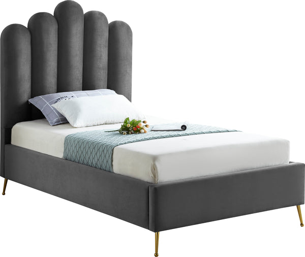 Lily Velvet / Engineered Wood / Steel Contemporary Grey Velvet Twin Bed - 44" W x 82" D x 62" H