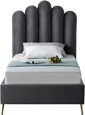 Lily Velvet / Engineered Wood / Steel Contemporary Grey Velvet Twin Bed - 44" W x 82" D x 62" H