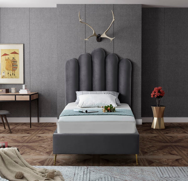 Lily Velvet / Engineered Wood / Steel Contemporary Grey Velvet Twin Bed - 44" W x 82" D x 62" H