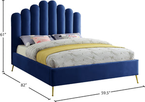 Lily Velvet / Engineered Wood / Steel Contemporary Navy Velvet Full Bed - 59.5" W x 82" D x 62" H