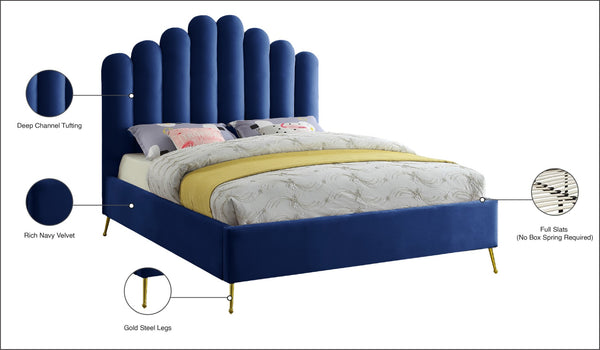 Lily Velvet / Engineered Wood / Steel Contemporary Navy Velvet Full Bed - 59.5" W x 82" D x 62" H