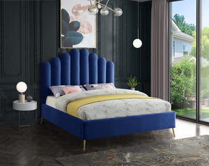 Lily Velvet / Engineered Wood / Steel Contemporary Navy Velvet Full Bed - 59.5" W x 82" D x 62" H