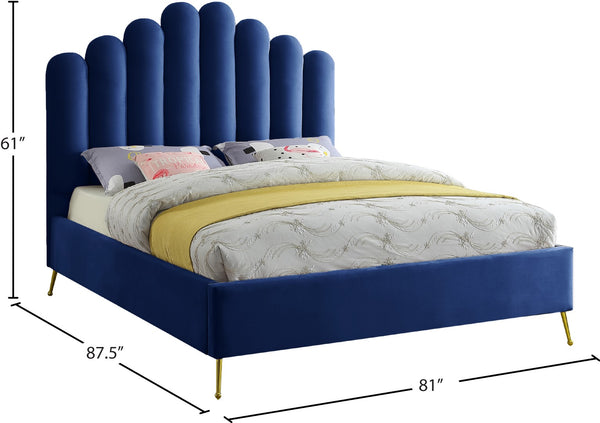 Lily Velvet / Engineered Wood / Steel Contemporary Navy Velvet King Bed - 81" W x 87.5" D x 62" H