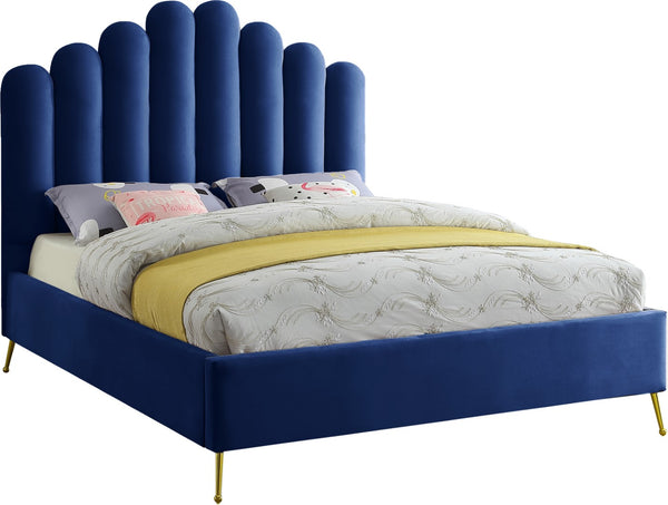 Lily Velvet / Engineered Wood / Steel Contemporary Navy Velvet King Bed - 81" W x 87.5" D x 62" H