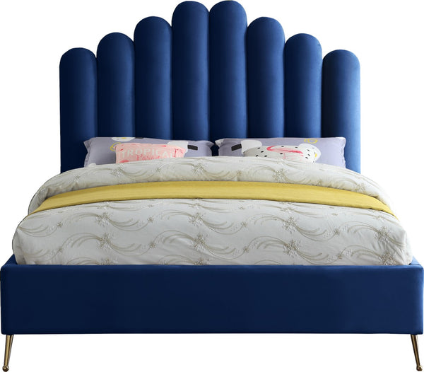 Lily Velvet / Engineered Wood / Steel Contemporary Navy Velvet King Bed - 81" W x 87.5" D x 62" H