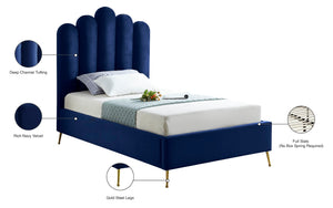 Lily Velvet / Engineered Wood / Steel Contemporary Navy Velvet Twin Bed - 44" W x 82" D x 62" H