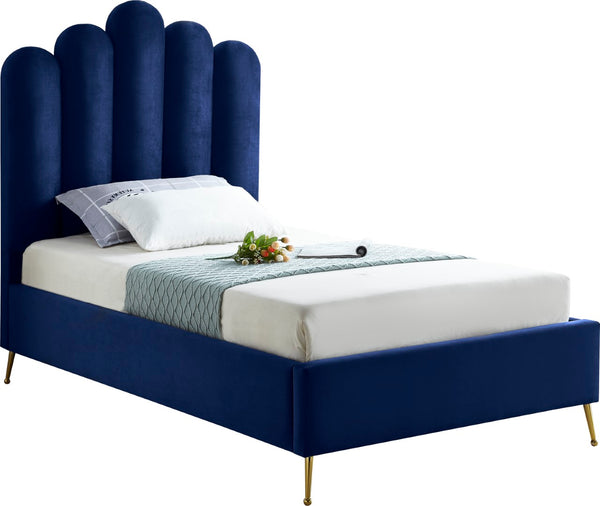 Lily Velvet / Engineered Wood / Steel Contemporary Navy Velvet Twin Bed - 44" W x 82" D x 62" H