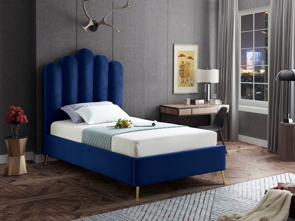 Lily Velvet / Engineered Wood / Steel Contemporary Navy Velvet Twin Bed - 44" W x 82" D x 62" H