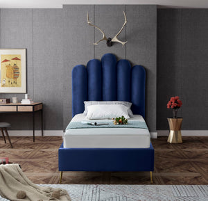 Lily Velvet / Engineered Wood / Steel Contemporary Navy Velvet Twin Bed - 44" W x 82" D x 62" H