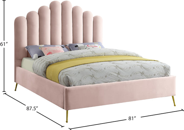 Lily Velvet / Engineered Wood / Steel Contemporary Pink Velvet King Bed - 81" W x 87.5" D x 62" H