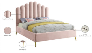 Lily Velvet / Engineered Wood / Steel Contemporary Pink Velvet Queen Bed - 65" W x 87.5" D x 59.5" H