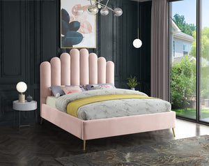 Lily Velvet / Engineered Wood / Steel Contemporary Pink Velvet Queen Bed - 65" W x 87.5" D x 59.5" H