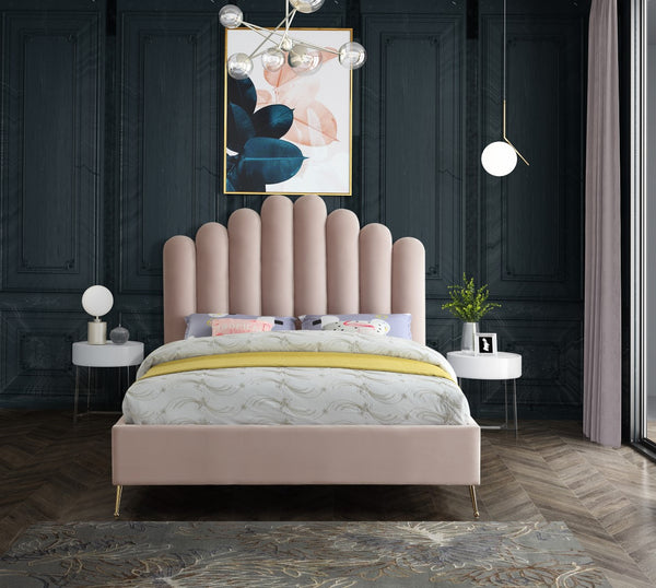 Lily Velvet / Engineered Wood / Steel Contemporary Pink Velvet Queen Bed - 65" W x 87.5" D x 59.5" H