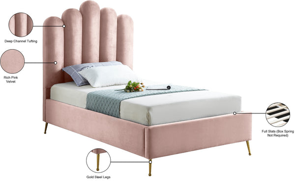 Lily Velvet / Engineered Wood / Steel Contemporary Pink Velvet Twin Bed - 44" W x 82" D x 62" H