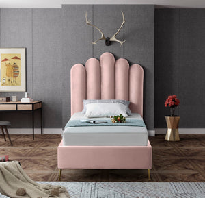 Lily Velvet / Engineered Wood / Steel Contemporary Pink Velvet Twin Bed - 44" W x 82" D x 62" H