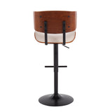 Lombardi Mid-Century Modern Barstool in Black Metal and Cream Noise Fabric with Walnut Wood Accent by LumiSource
