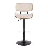 Lombardi Mid-Century Modern Barstool in Black Metal and Cream Noise Fabric with Walnut Wood Accent by LumiSource