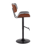 Lombardi Mid-Century Modern Barstool in Black Metal and Grey Noise Fabric with Walnut Wood Accent by LumiSource