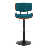 Lombardi Mid-Century Modern Barstool in Black Metal and Teal Noise Fabric with Walnut Wood Accent by LumiSource