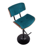 Lombardi Mid-Century Modern Barstool in Black Metal and Teal Noise Fabric with Walnut Wood Accent by LumiSource